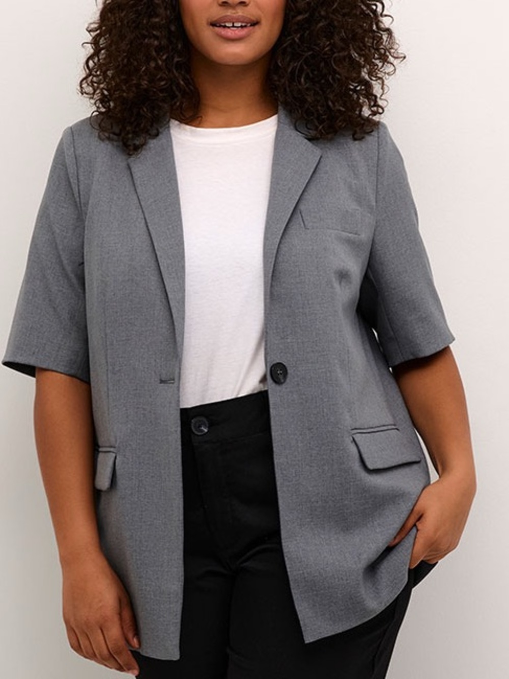 Kaffe Curve IDA Short Sleeve Grey Lightweight Classic Neutral Coat Blazer Sz 16